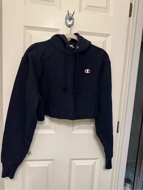 Champion Navy Cropped Crewneck Hoodie
